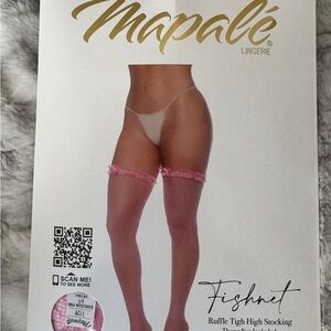 Mapalé Pink Fishnet Ruffle Thigh High Stockings